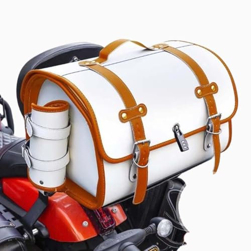 JDUYHS Motorrad Hecktasche für Yamaha XSR 900 2016-2024, Motorrad Topcase Große Kapazität Topcase für Roller Motorrad Werkzeugtasche Leder wasserdichte Packtaschen, E White+Brown