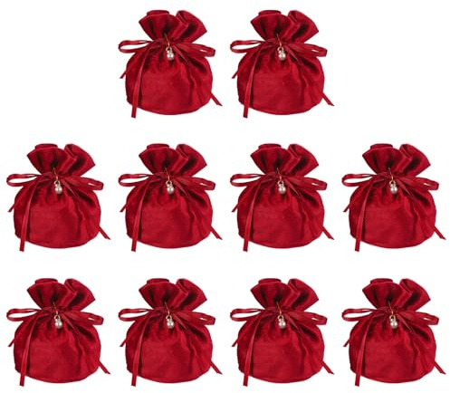 PATIKIL Velvet Drawstring Bags 6x6, 10 Pcs Velvet Gift Bag with Pearl, Mini Candy Packaging Storage Pouches for Christmas Jewelry Webbing Party Favor, Burgundy