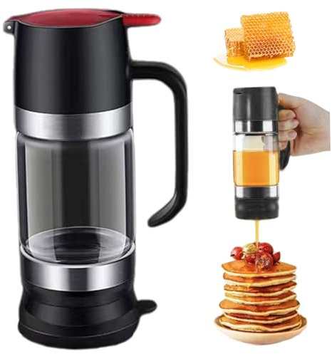 Dispensador de miel Vistal transparente Dispensador de miel sin goteo de 300 ml de jarra de miel con manija de tipo de prensa y soporte para fugas de jarabe recipiente de miel.