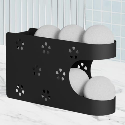 Magnetic Dryer Ball Holder for Laundry Room,Automatic Dryer Balls Roller Chute Container & Organizer,Dryer Ball Dispenser for Storage,Dryer Ball Basket (Black+Balls)