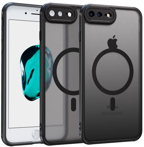 ZYIMOU Cover per iPhone 8 Plus/iPhone 7 Plus Compatibile con MagSafe, Magnetica Custodia Traslucida Opaca Posteriore Antiurto Antigraffio Retro Protettiva Case, Nero