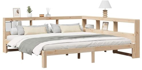 vidaXL Massivholzbett mit Regal ohne Matratze 180x200 cm Kiefernholz, Holzbett mit Regal, Massivholzbett mit Regal, Bett, Holzbett mit Bücherregal
