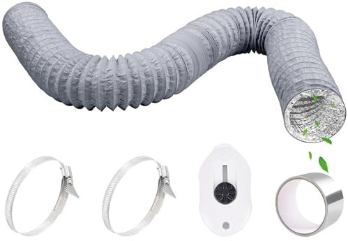 Abluftschlauch PVC Ø80mm 2,5m Lüftungsschlauch Flexibel mit Aluminiumband 50mm x5m und 2 Schlauchschelle Edelstahl Aluminium Abluftrohr für Klimaanlage Wäschetrockner Abzugshaube - Grau