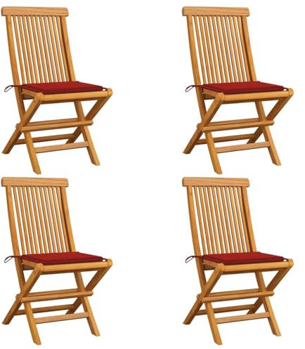 Brokky Gartenstühle mit Roten Kissen Garten StüHle Terassenstuhl AußEn GartenstüHle Balkon Stuhl 4 STK. Teak Massivholz