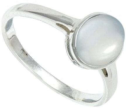 SILVERNROCK Weißer Mondstein-Ring, massives 925er-Sterlingsilber, Stein-Bandring, handgefertigt, für Herren und Damen, Schmuck ERG1156BP_57 (18.1)