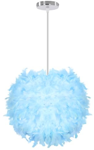 iDEGU Moderne Pendelleuchte, Ø 30 cm Hängelampe aus Federn Kugel Lampenschirm E27 Deckenleuchte Kronleuchter für Schlafzimmer, Wohnzimmer (Blau)