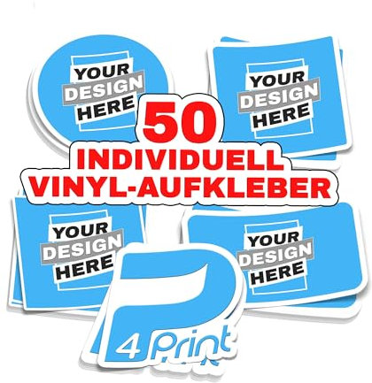 50 Personalisierte Aufkleber Selbst gestalten - Logo, Bild, Fotos - Wasserfest und spülmachinenfest Personalisierte Etiketten 3cm -15cm - Personalisierte Sticker