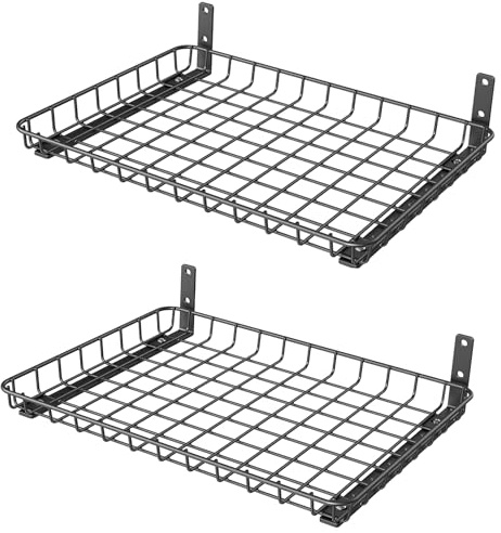 WALMANN Garage 12x18 inch Wall Shelf, Wall-Mounted Storage Shelves for Garage, Closet, Laundry Room, Heavy Duty Wall Shelving, Holds Up to 60 lbs(Pack of 2, Black)