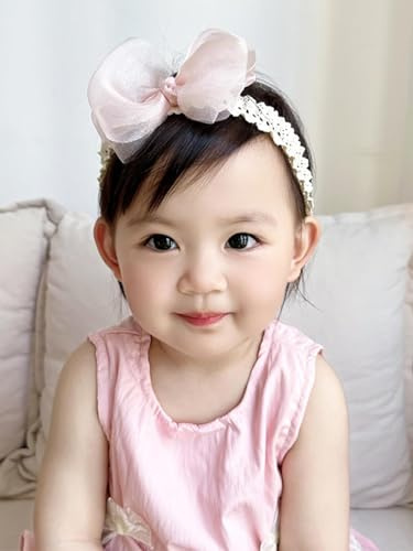 Baby Mädchen Stirnbänder Baby Blume Elastisches Stirnband Schleife Spitzen Weiches Haarband Schmetterling Knoten Satinband Haarschmuck Babygeschenke für Neugeborene(Rosa Schleife-A)