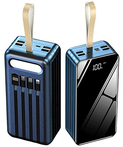 Power Bank 80 000 mAh, Batterie Externe Grande capacité avec 4 câbles intégrés et 7 Ports, Charge Rapide pour téléphone, Tablette et Autres appareils, Noir, 80 000 mAh