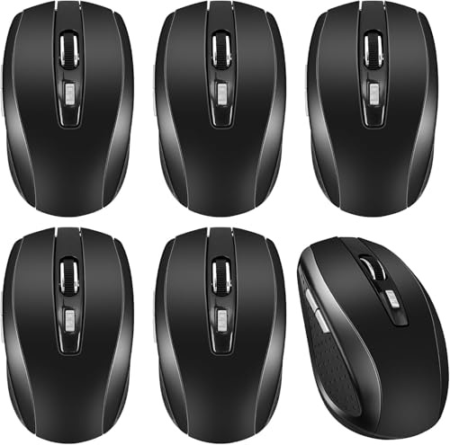 TESIN 6 Pack Wireless Mouse for Laptop, 1200 DPI Computer Mouse with 6 Buttons, 2.4G Wireless Bulk with USB Receiver Black Mice for Laptop, Pc, Computer