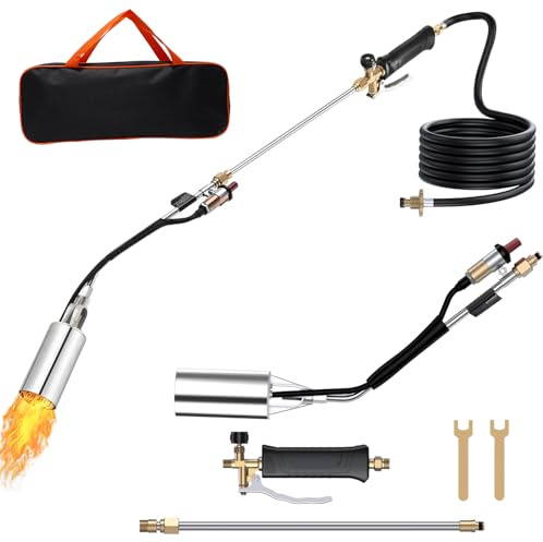 Hordolry Kit de brûleur de mauvaises herbes pour chalumeau au propane, lance-flamme de 1 800 000 BTU avec tuyau de 3 m, auto-allumage et sac, multi-usage pour la fonte de la neige, cuisine d'extérieur