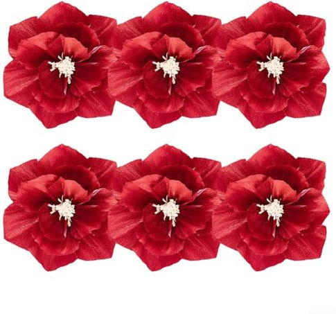 Stilvolle handgefertigte Papierblumen, 3D-Design, 6er-Set für elegante Veranstaltungsdekoration (groß rot)