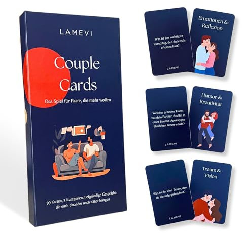 LAMEVI Couple Cards – Kartenspiel für Paare mit 99 Fragen & Challenges - Geschenk für Freundin Freund Pärchen & Date Nights Deep Talk Valentinstag Hochzeitstag Jahrestag Fernbeziehung