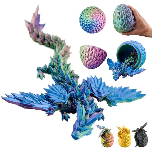 KAHAUS 3D Drache mit Flügeln im Ei – 20 cm dekorative Sammlerfigur mit 10 cm-Ei, blau-grün-violetter Drache mit beweglichem Element, Fantasy Deko (14+)