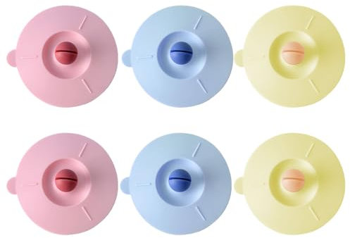 Silicone Cup Covers, 6PCS Heat Resistant Cups Lids Mug Covers with Spoon Clip for Coffee Tea Drinks Glasses