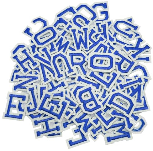 Allazone 104 PCS Iron on Letters, Alphabet Embroidered Patch A-Z Sew on Patch, Embroidered Applique Patches for Craft DIY, Clothing, Hat, Jacket, Backpack (Blue)