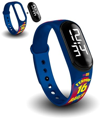 FIT & FUN Offizielles FC Barcelona Armband + Digitaluhr, kompatibel für Jungen oder Mädchen, Uhrzeit und Datum, batteriebetrieben, 16 Fermin T.25-26, Sport
