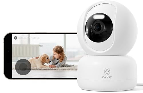 Woox Überwachungskamera Innen 2K, 360° WLAN Indoor Hundekamera mit Farbnachtsicht, Personen-/Baby-Schreierkennung, Auto-Tracking, Zwei-Wege-Audio, Haustier und Baby Monitor, kompatibel mit Alexa