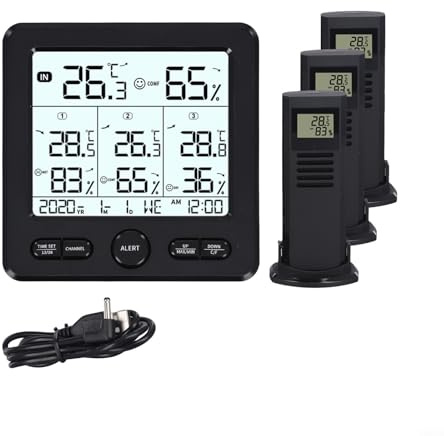UrbanHui Thermomètre hygromètre sans fil avec station météo - Moniteur précis de température et d'humidité - Grand écran intérieur ou extérieur - Radio de 100 m - Pour la maison, le bureau, le jardin