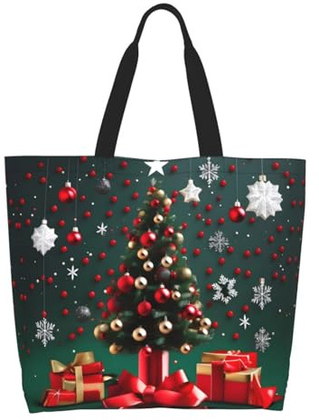 CNTDBU Runde Kugel Weihnachtsbaum Große Kapazität Schulter Tote Tasche für Frauen - Wasserabweisender Polyester Shopper für Einkaufen Arbeit Alltag