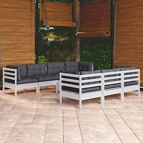 Owoxanthellate 8-TLG. Garten-Lounge-Set aus massivem Kiefernholz 63,5x63,5 cm weiß anthrazit wetterfeste Outdoor Sitzgruppe modular Terrassen & Balkon für küchendesign