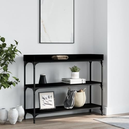 Zeehear Table console noire avec étagères, 100 x 30 x 80 cm, en bois et métal, table de couloir stable pour entrée et salon