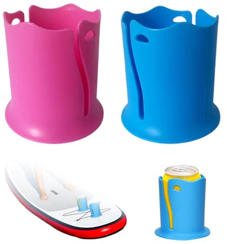 AEUXZA Lot de 2 Porte-Gobelet Sup (Bleu & Rose), Support de Verre Universel Kayak en Plastique PP, Porte-Bouteille Anti-Renversement pour Stand Up Paddle, Surf et Bateau, Accessoire de Sport Nautique