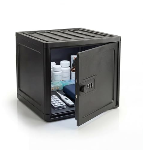 Silvergear® Abschließbare Box 12,6L | Zahlenschloss | 30×24×20cm | Schwarz | Aufbewahrungsbox mit 3-stelligem Zahlenschloss, Schließbox für Geld, Schmuck, Dokumente, Handy & Medikamente, Stapelbar