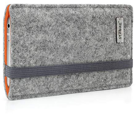 Stilbag maßgeschneiderte Handyhülle FINN - Anfertigung für Smartphones mit Case möglich | Smartphone-Tasche aus Filz | Handy Schutzhülle | Handytasche Made in Germany (Hellgrau - orange)