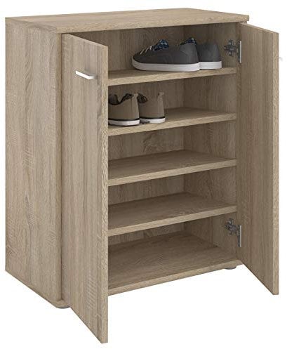 IDIMEX Meuble à Chaussures Olympe, Commode Meuble de Rangement avec 2 Portes avec 4 tablettes intérieures, en mélaminé décor chêne Sonoma