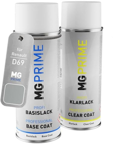 MG PRIME Peinture voiture Bombes aérosols pour Renault D69 Gris Platine Metallic/Mercury Metallic Peinture de base vernis clair aérosol 400ml