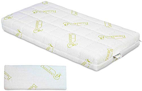 EVERGREENWEB Matratze 60x120 cm für Kinderbett und Wiege, 12cm hoch + KOSTENLOSES Kissen Anti-Ersticken mit natürlichem Baumwoll, herausnehmbar Kissenbezug. Allergiegetestet, auswaschbar | Olaf