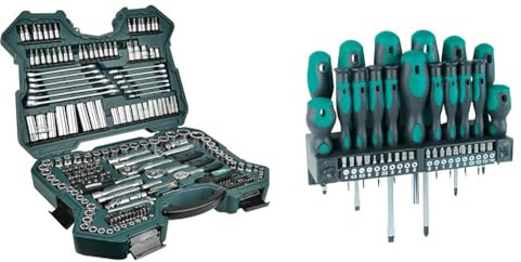 Mannesmann M98430 - Maletín con llaves de vaso y otras herramientas (215 piezas, tamaño: 12x36x51 cm) + M11415 - 37 piezas Destornillador + juego de puntas