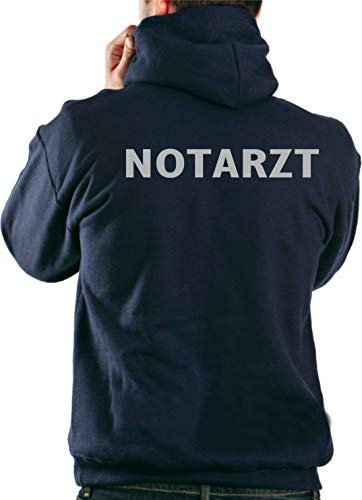 FEUER1 Kapuzensweatjacke Navy, Notarzt in Silber XL