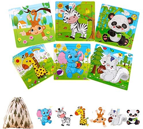 Felly Wooden Jigsaw Puzzles, Jigsaw Puzzles for Kids, Preschool Educational Montessori Learning Toys Set Animals Puzzles for 2 3 4 5 Years Old Toddler Boys and Girls,6 Pack(9 Pieces/Pack)