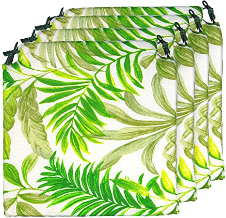 TIENDA EURASIA - Pack de 4 Cojines para Sillas, Estampado Tropical Green, con 2 Correas de Sujeción. Apto para Interior - Exterior. Medidas 40x40cm