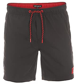 riverso Badehose Herren lang Badeshorts RIVDavid Regular Fit Schwimmhose Elastischer Bund Schwarz 5XL, Größe:5XL, Farbe:Black Red (24001)