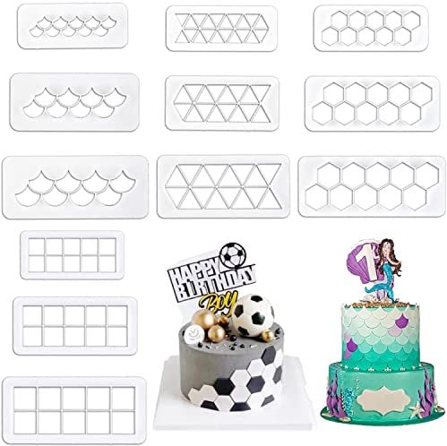 12 PCS Cake Fondant Cutter, Fish Scale Fondant Cutters 4 Size Biscuit Cutters Cake Decorating Cookie Cutter Cake Border Decorating Tool for Square & Hexagon Cookie Cutters, Fish Scale Fondant Cutters