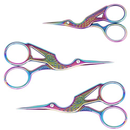Forbici da Ricamo, Forbici a Gru, Forbici da Cucito, Forbici Affilate in Acciaio Inossidabile, per Ricamo, Cucito, Artigianato DIY e Uso Quotidiano, Set 3 Pezzi, Colorate