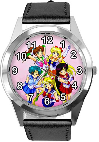 Schwarze Lederarmbanduhr für Manga-Fans