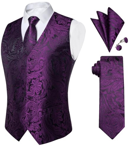 DiBanGu Suit Vest for Men, 5 PCS Wedding Paisley Vest Tie and Bow Tie Pocket Square Cufflinks S-3XL