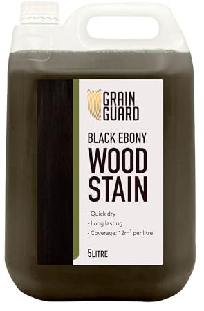 GRAIN GUARD Wood Stain Water Based | Black Ebony | 5L | Interior Furniture Stain | Light & Dark Stains | Eco-Friendly & Non-Toxic Wood Dye | Easy Application | Quick Dry & Low Odour