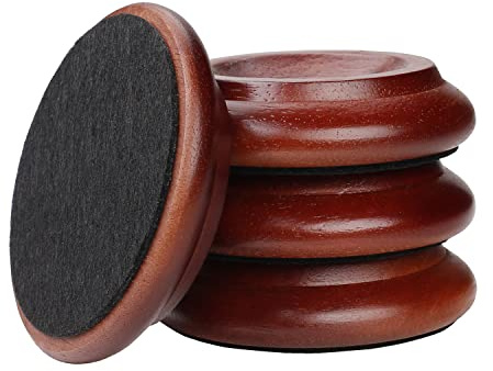 HilerPunk 4 Pcs Solid Wood Upright Piano Caster Cups,Furniture Caster Cups, Sofas Beds Chairs Wheel Caster Cups Pads,with Non-Slip & Anti-Noise Felt Pads,for Hardwood Floor Protectors-Dark Brown