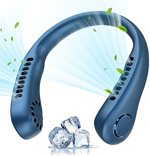 Kayan Portable Neck Fan - Rechargeable 3000mAh USB Wearable Hands Free, 4+1 Speeds, Leafless Bladeless Cooling With Hanging Design for Women Men Indoor Outdoor (Blue)
