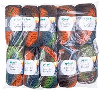 Gründl Wolle Filzwolle Spectra 10 Knäuel 100 g, amazonas multicolor | Dicke Wolle zum Filzen in der Waschmaschine - Strickgarn- Weich und hautfreundlich - 100 % Schurwolle 100 m -Nadelstärke 8-9