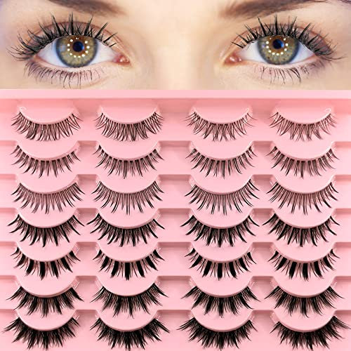 14 paires de faux cils 3D, maquillage japonais pour les cils manga, ensemble d'extensions de cils artificiels naturels avec bande transparente, aspect naturel des cils pointus et vaporeux
