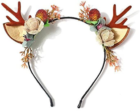 Bufenia Serre-tête en bois de Noël avec fleurs, baies, renne, accessoire pour cheveux de fête pour femmes et filles (B)