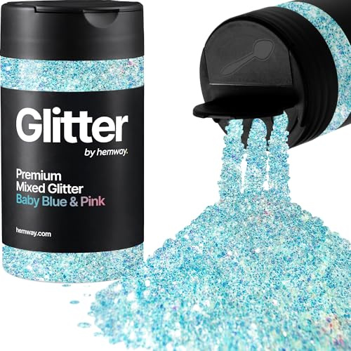 Hemway Baby Blue & Pink Mix Glitter Shaker, 110g Mixed Size Glitter | for Resin & Epoxy Crafts for Decorating, Halloween, Christmas, Nail, Face, Art