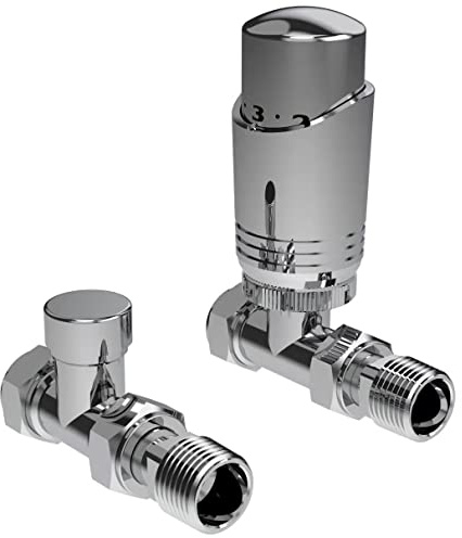 Chrome Thermostatic Radiator Valve Angled Corner Straight TRV Radiator Thermostat Valves (Straight)